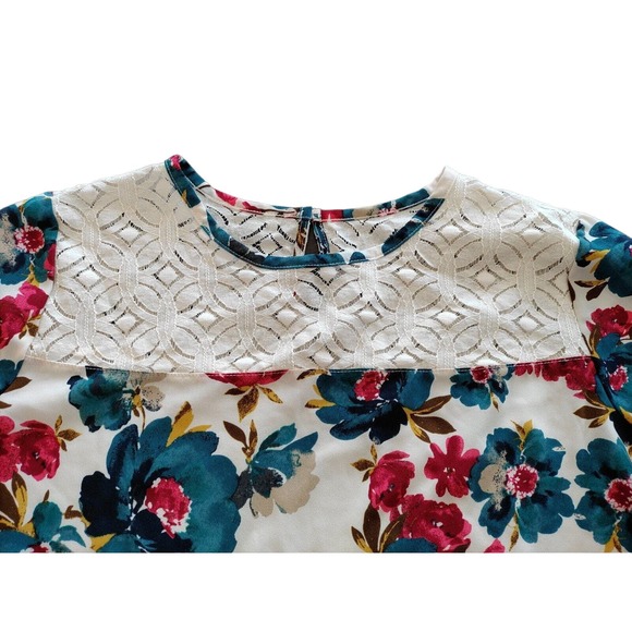 WOMAN'S VAN HAUSEN FLORAL AND LACE DRESS BLOUSE - SIZE LG. BLUE/GREEN RED - Picture 3 of 8